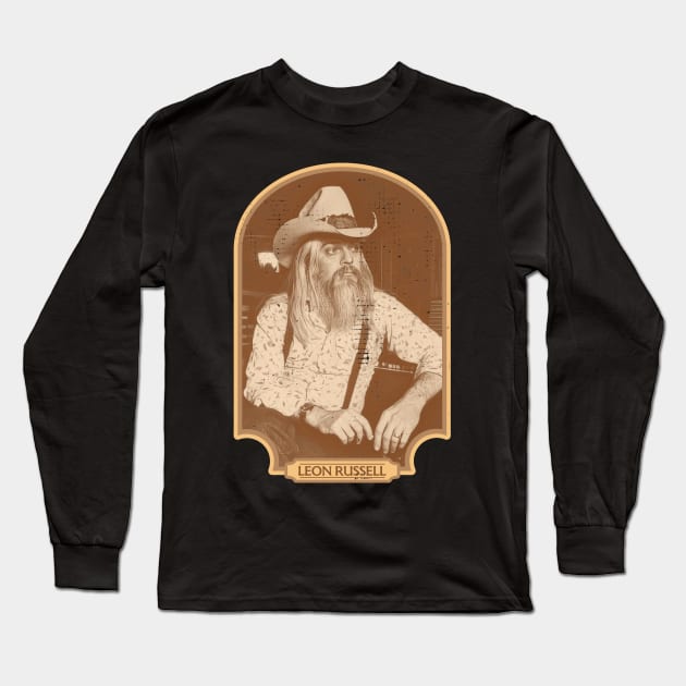 Leon Russell Sepia Tribute Long Sleeve T-Shirt by darklordpug